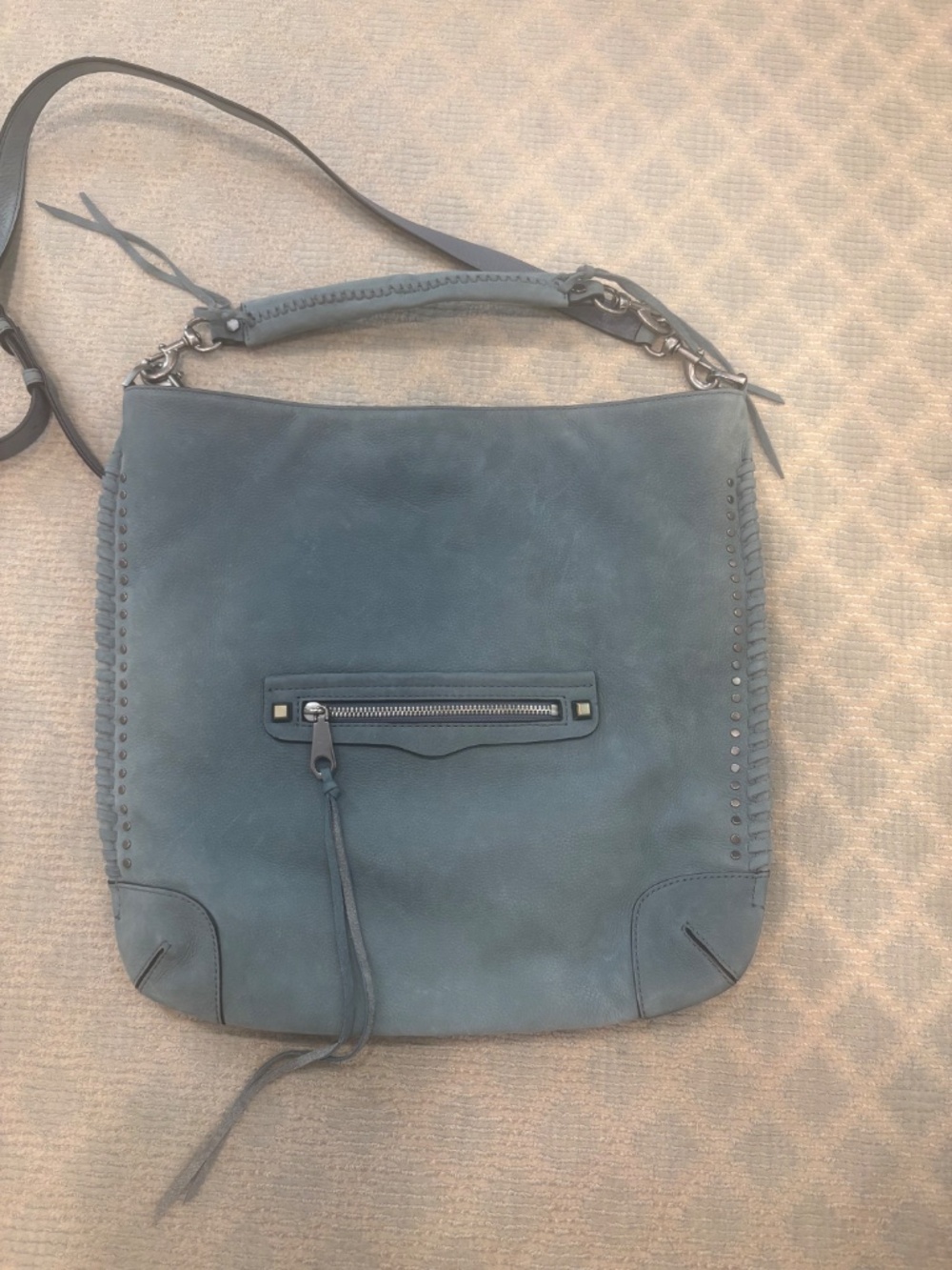 Rebecca Minkoff Blue Nubuck Leather Hobo Bag Studded Whipstitch new, never used - Picture 5 of 10